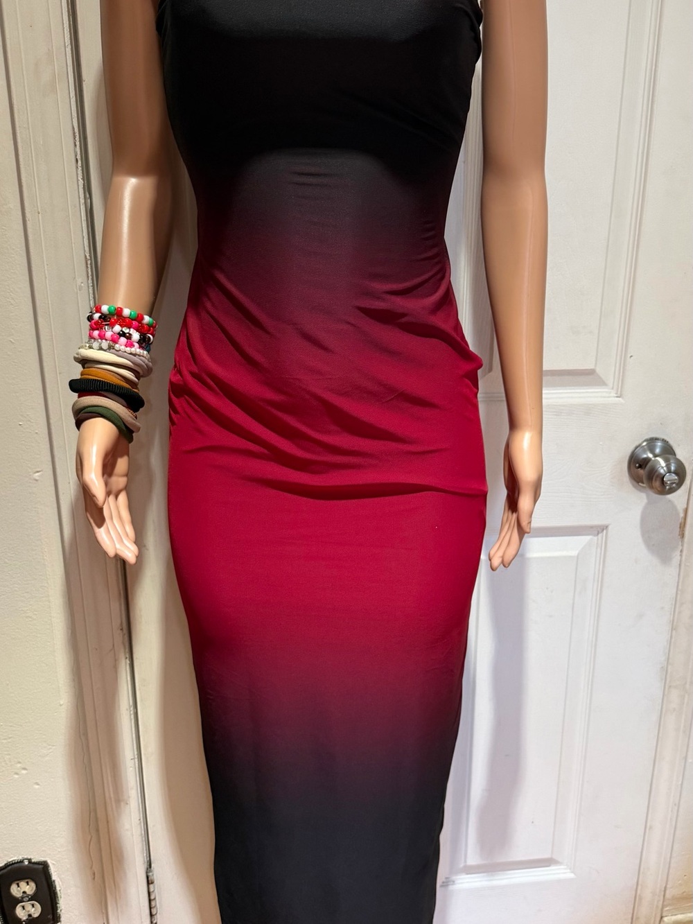 Fashion Nova Red to Black Ombre Maxi Dress